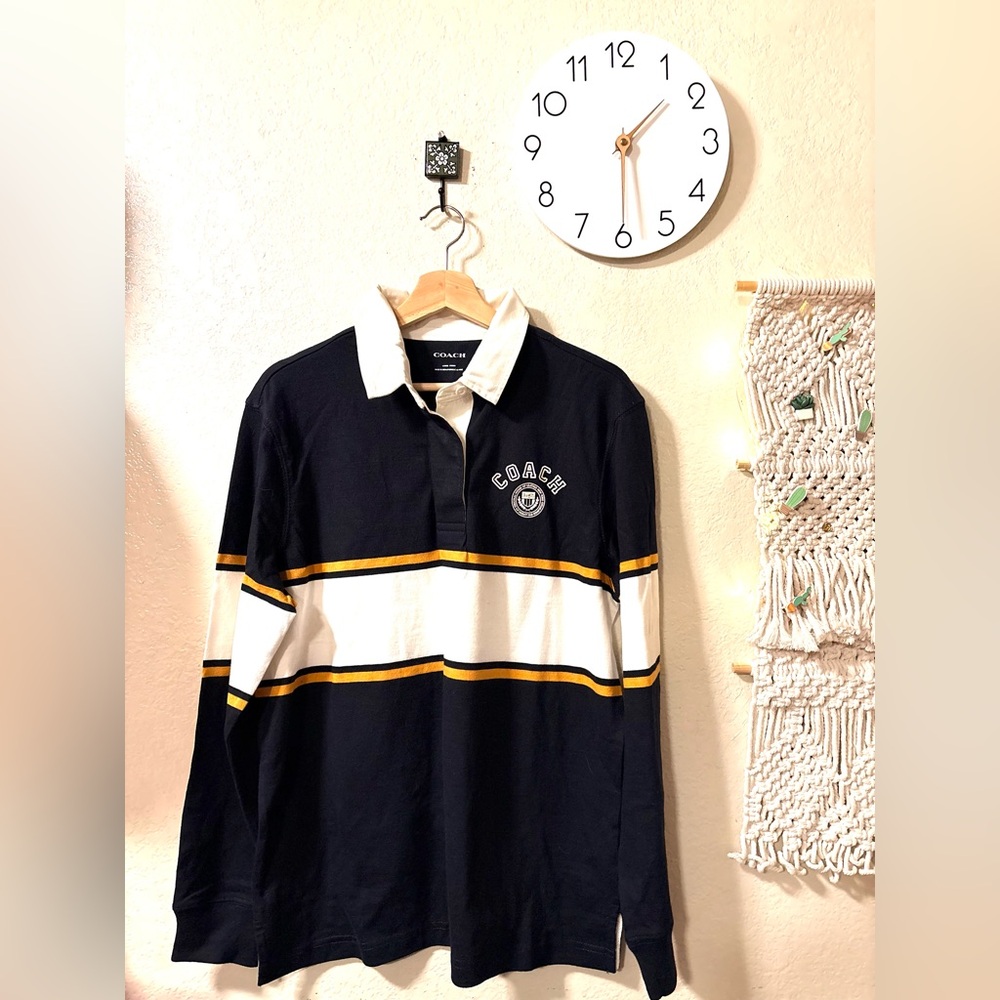 Coach Navy and White Long Sleeve Polo
